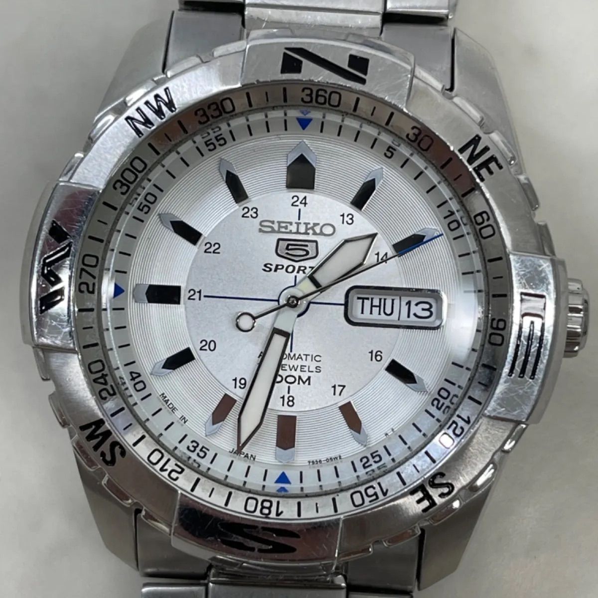39000 SEIKO/セイコー 7S36-04M0 5スポーツ 23石 裏スケ SS シルバー 