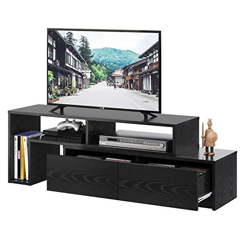 在庫 テレビ台 テレビボード ローボード 伸縮 角度自由 コーナー 左右レイアウト 42 32インチ 省スペース 引き出し 収納 耐荷重60kg 北欧 おしゃれ ブラック