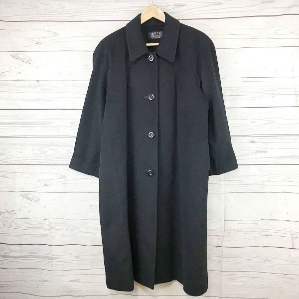 【Belta Buono】カシミヤ100% ステンカラーコート size9 黒 肌触りやわらか☆カシミヤ100%☆ベルタボーノ☆ステンカラー