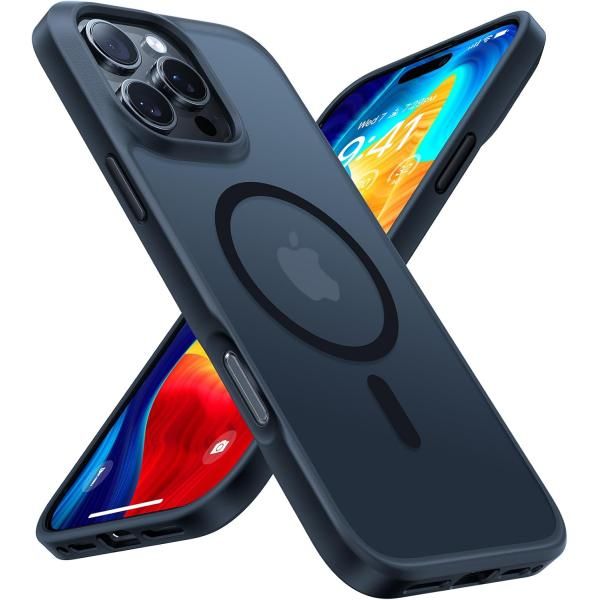 TORRAS iPhone15pro 用 ケース マグネット搭載 ストラップホール付き Guardian-Mag ブルー ケース 用 iPhone ワイアレス充電 クリア ストラップホール付き