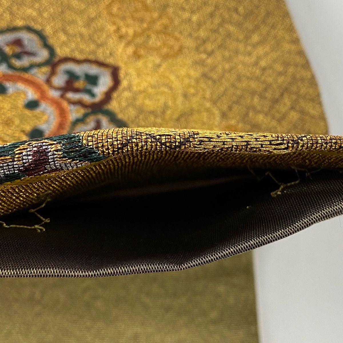 ［六通］袋帯　中古美品　本金箔　428cm O-018 本金箔 格天花車文 金糸 正絹 六通 袋帯 フォーマル O18