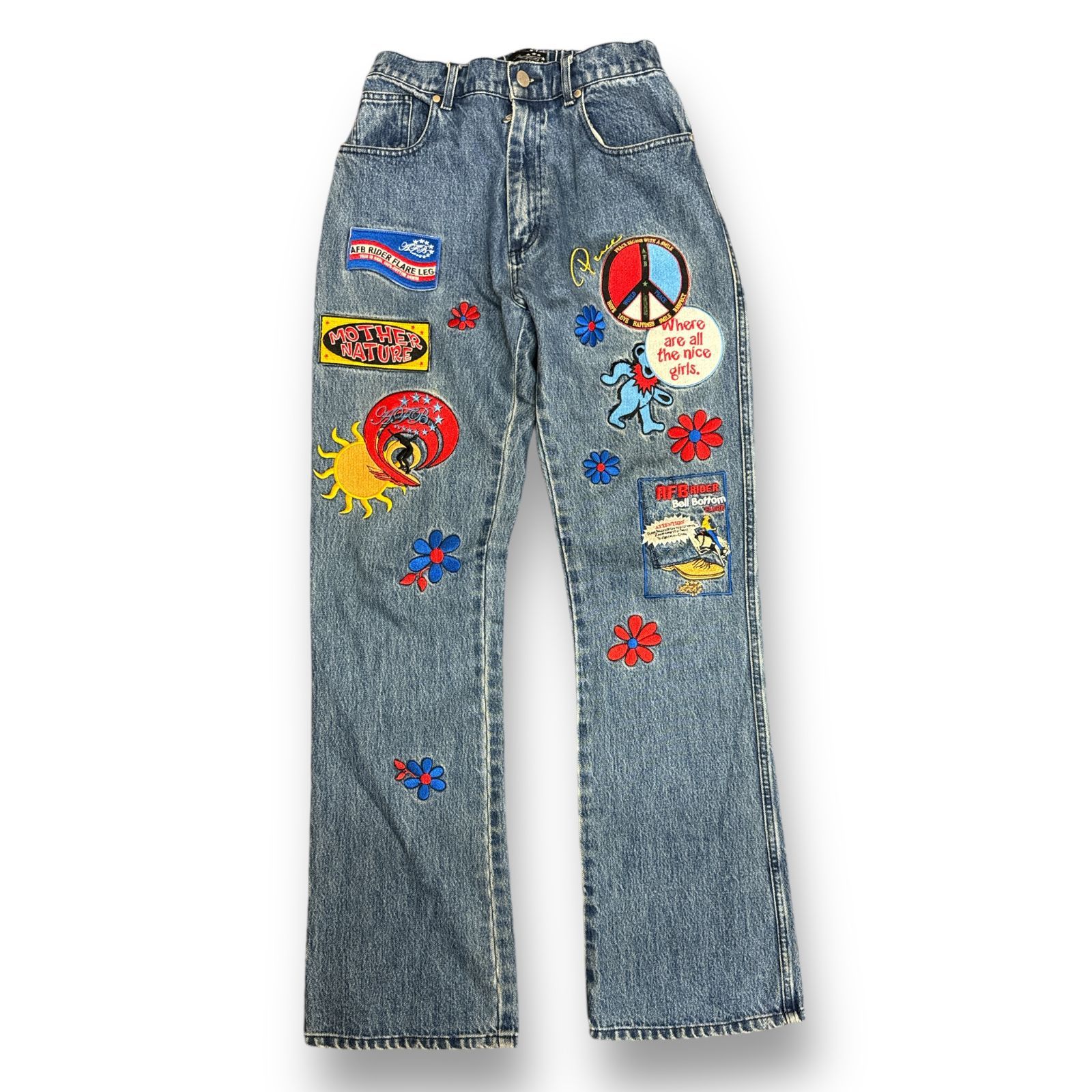 afb フレアデニム AFB Patched Flare Denim Pants パッチドフレアデニムパンツ