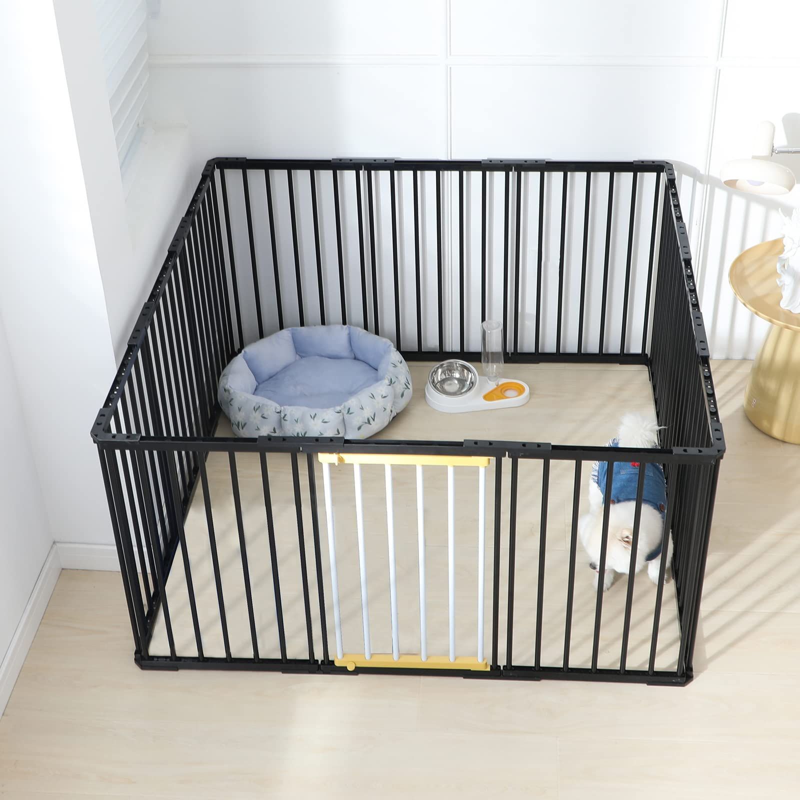 大型 ペットフェンス サークル サークルケージ 犬 犬 大型犬用ゲージ 幅168*奥行84*高70cm 室内 ドア付き 中型犬 組み立て簡単 ゲージ ペットサークル 工具不要 168*84*70cm-12枚ブラック Shinyever