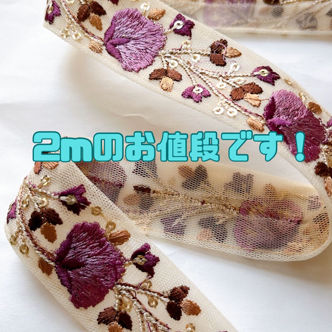 インド刺繍リボン ベージュ 2m - 材料