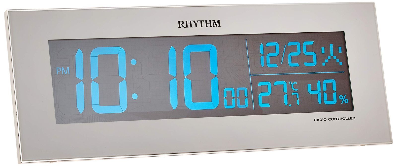 Color ホワイト リズム RHYTHM 目覚まし時計 電波時計 デジタル グラデーション LED 365色 表示 AC電源 白 Iroria イロリア 8RZ173SR03