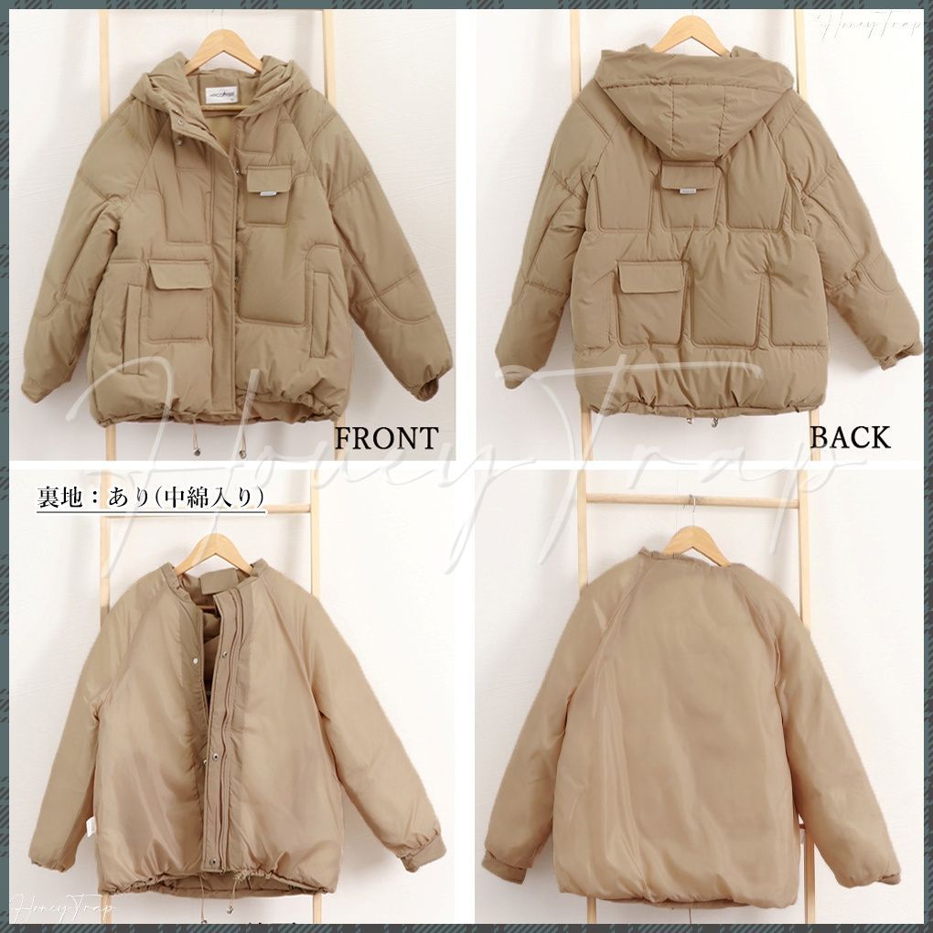 中綿フェイクダウンジャケット フード付き レディース フード