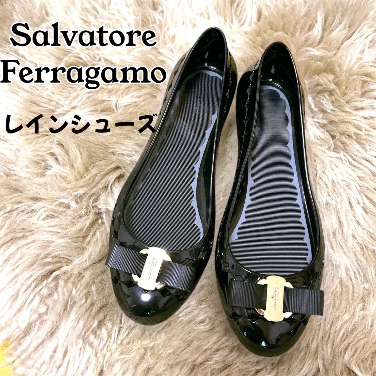 【新品未使用付属品あり】　Salvatore Ferragamo サルヴァトーレ フェラガモ　レインシューズ　ラバーシューズ　ブラック　size 6