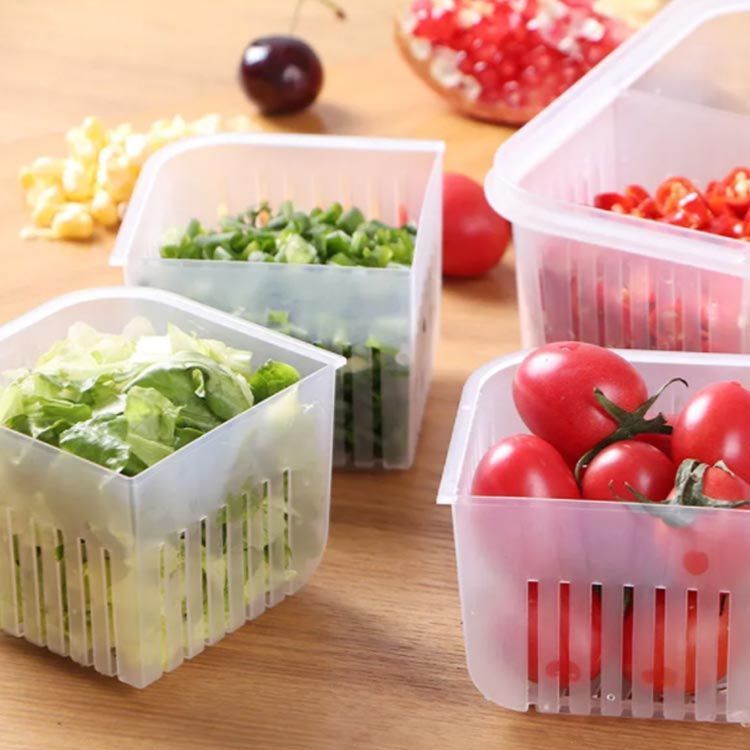 4in1 野菜 保存容器 水切り付き 2個セット 冷蔵庫 食品 収納ボックス