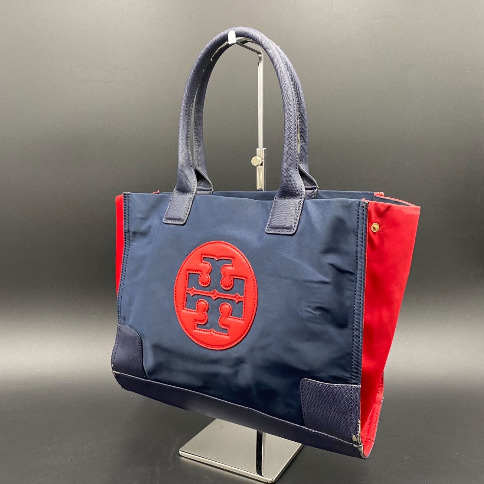 34 TORYBURCH トリーバーチ ナイロン トートバッグ ネイビー×レッド