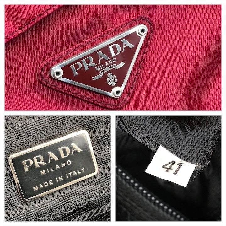 良品 PRADA プラダ 三角ロゴ プレート テスート ナイロン ハンド