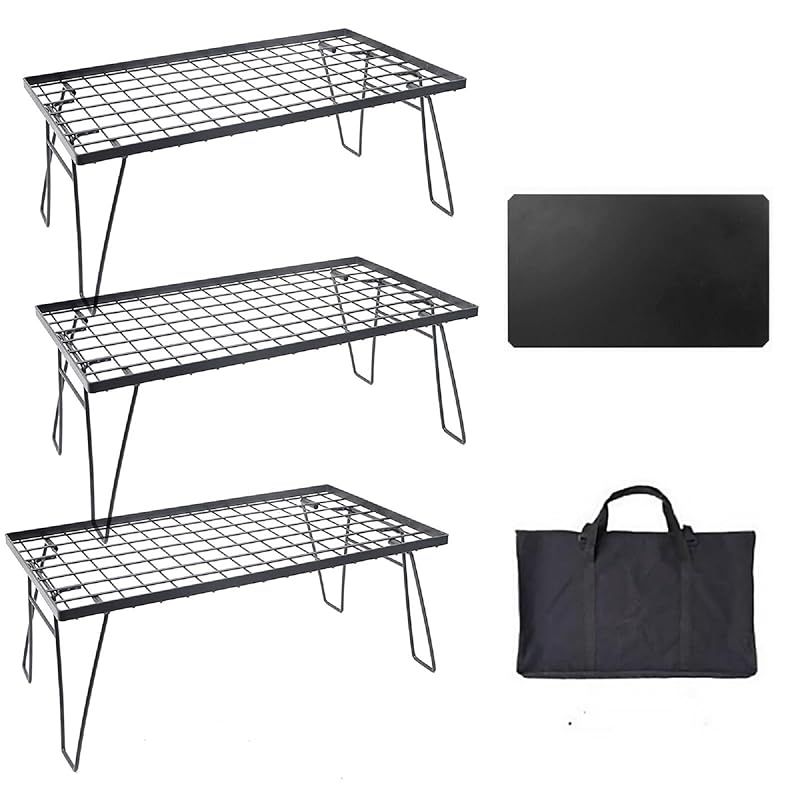 FIGHTAGON アウトドアテーブル フィールドラック キャンピングラック 折り畳みラック 折りたたみ テーブル キャンプテーブル キャンプ収納 コンパクト 収納バック付き 鋼天板 ラック3枚 収納ケバック