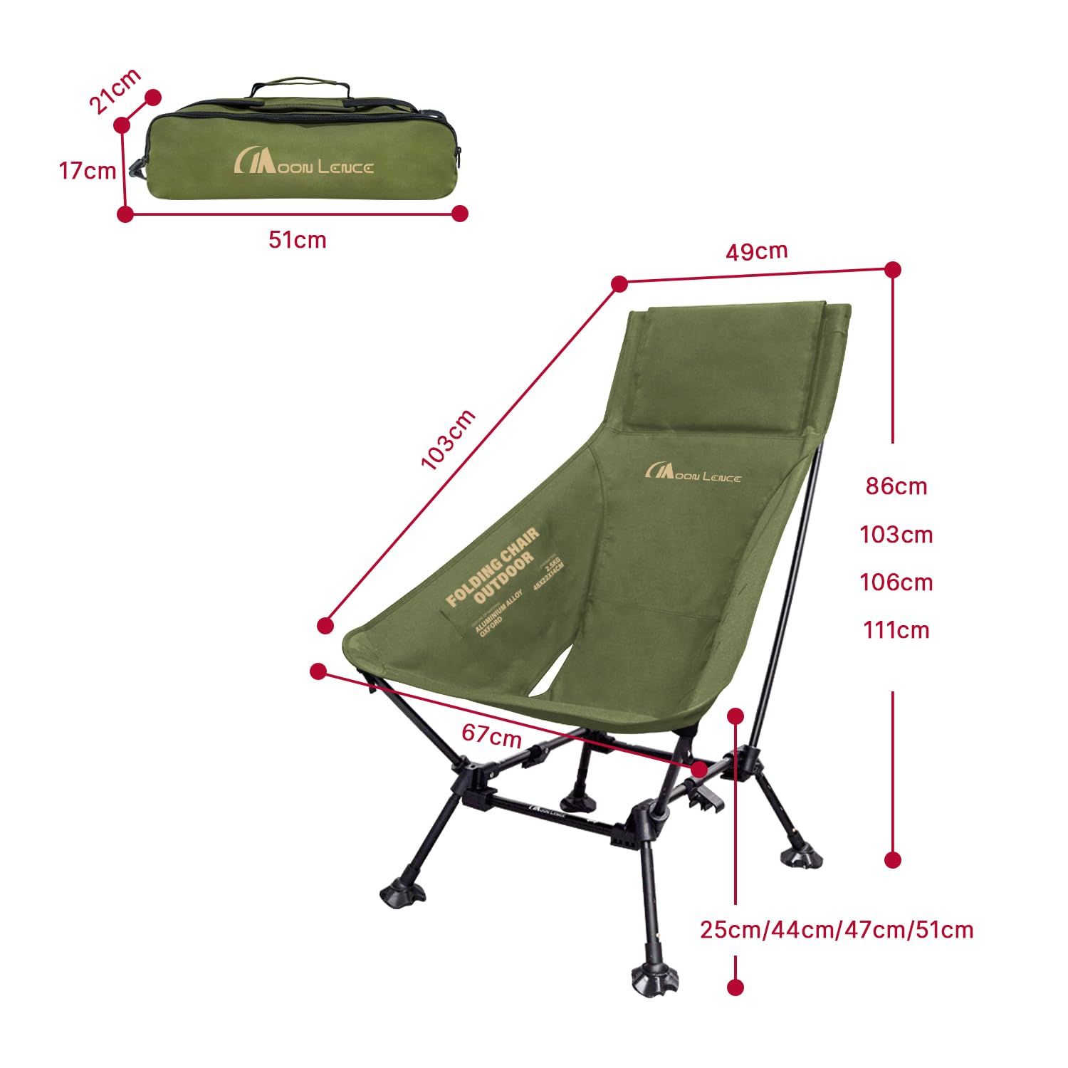新品 MOON LENCE アウトドア チェア ハイバック 「超ワイド67cm」 四
