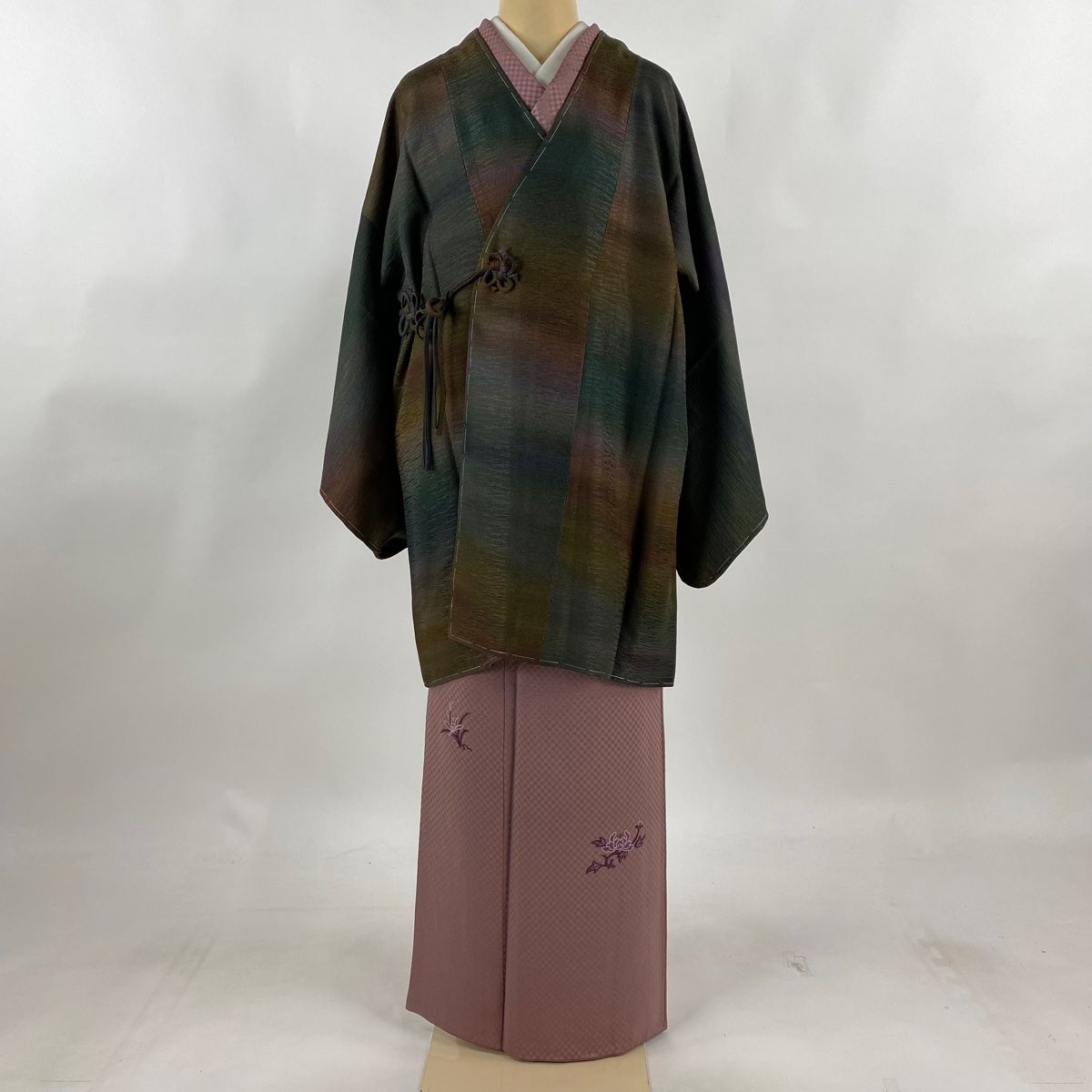道中着 身丈87cm 裄丈65cm M 和装コート リバーシブル 地紋