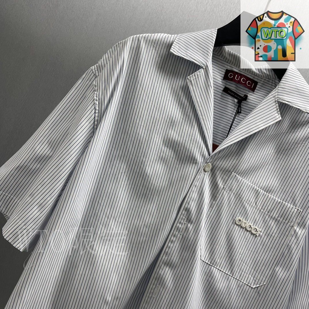 今日特価】Gucci 刺繍ストライプ コットンシャツ-2 - メルカリ