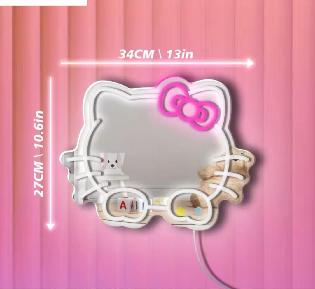 新品　LED ネオン サイン ライト キティちゃん 鏡 ミラー かわいい ネオンサイン キティ キティちゃん ネオンライト 鏡 ミラー LED D234