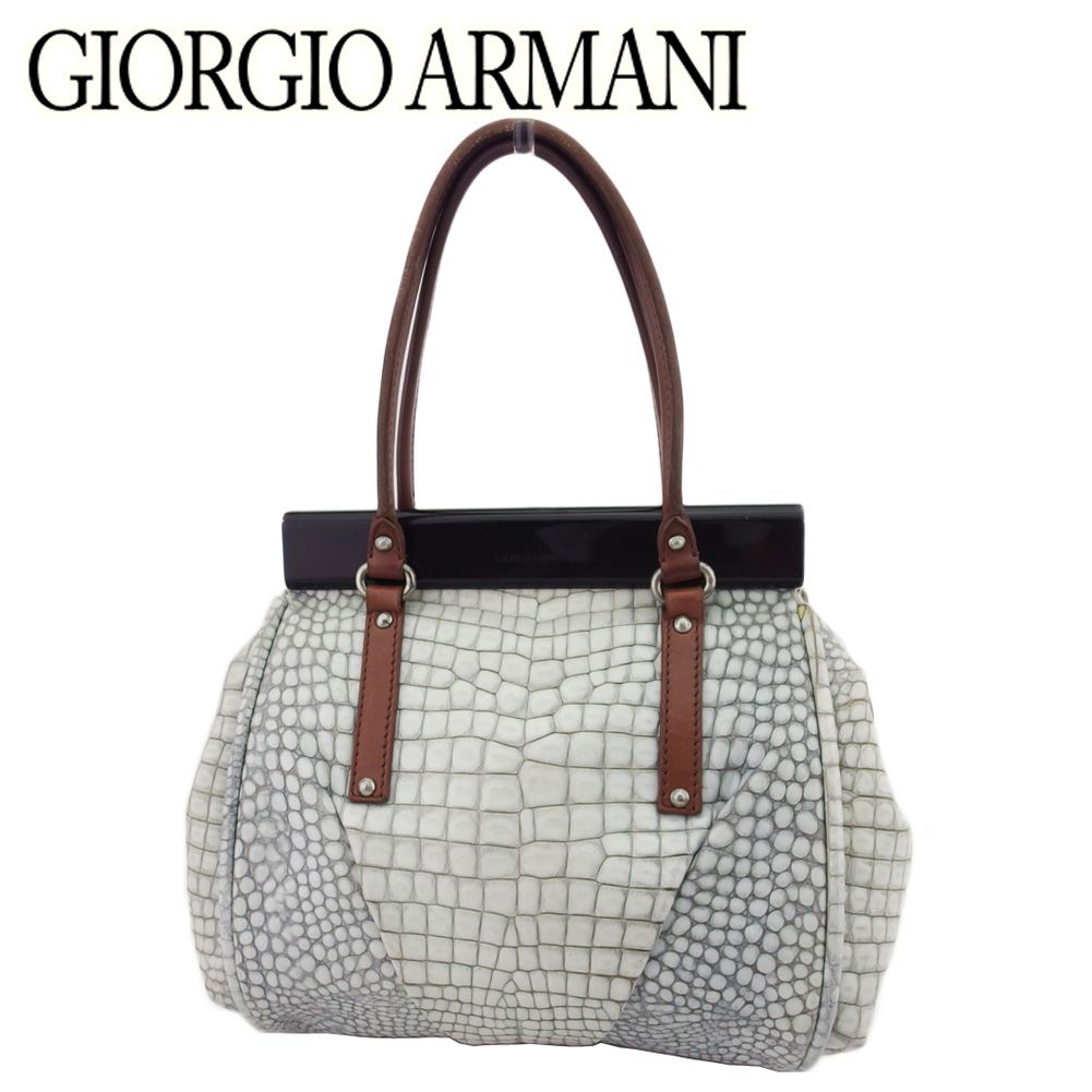 ジョルジオアルマーニ ベージュ クロコダイル型押しレザー ハンドバッグ ジョルジオアルマーニ GIORGIO ARMANI 銀座タワー限定