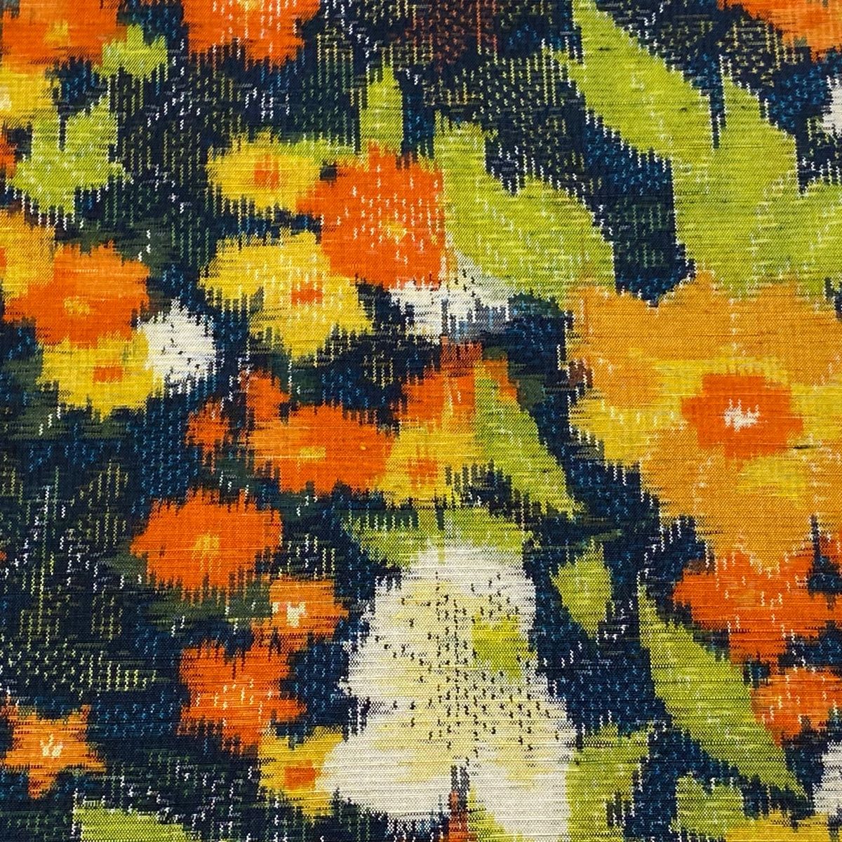 反物 秀品 紬 証紙 越後紬 草花 絣柄 紺色 正絹