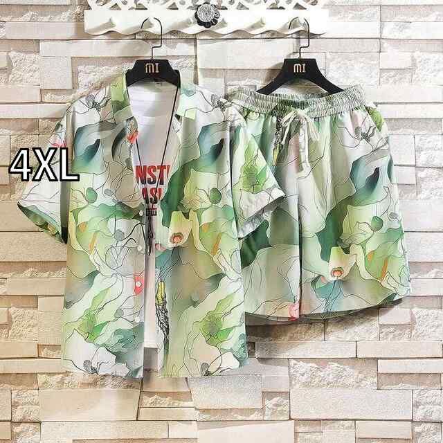 [4XL ]メンズ ファッション 服 男性用 オシャレ シンプル 大人 かっこいい ストリート 秋コーデ ビッグサイズ 花柄 シャツ パンツ セットアップ ゆったり スタイル ビーチ 旅行  クール カジュ