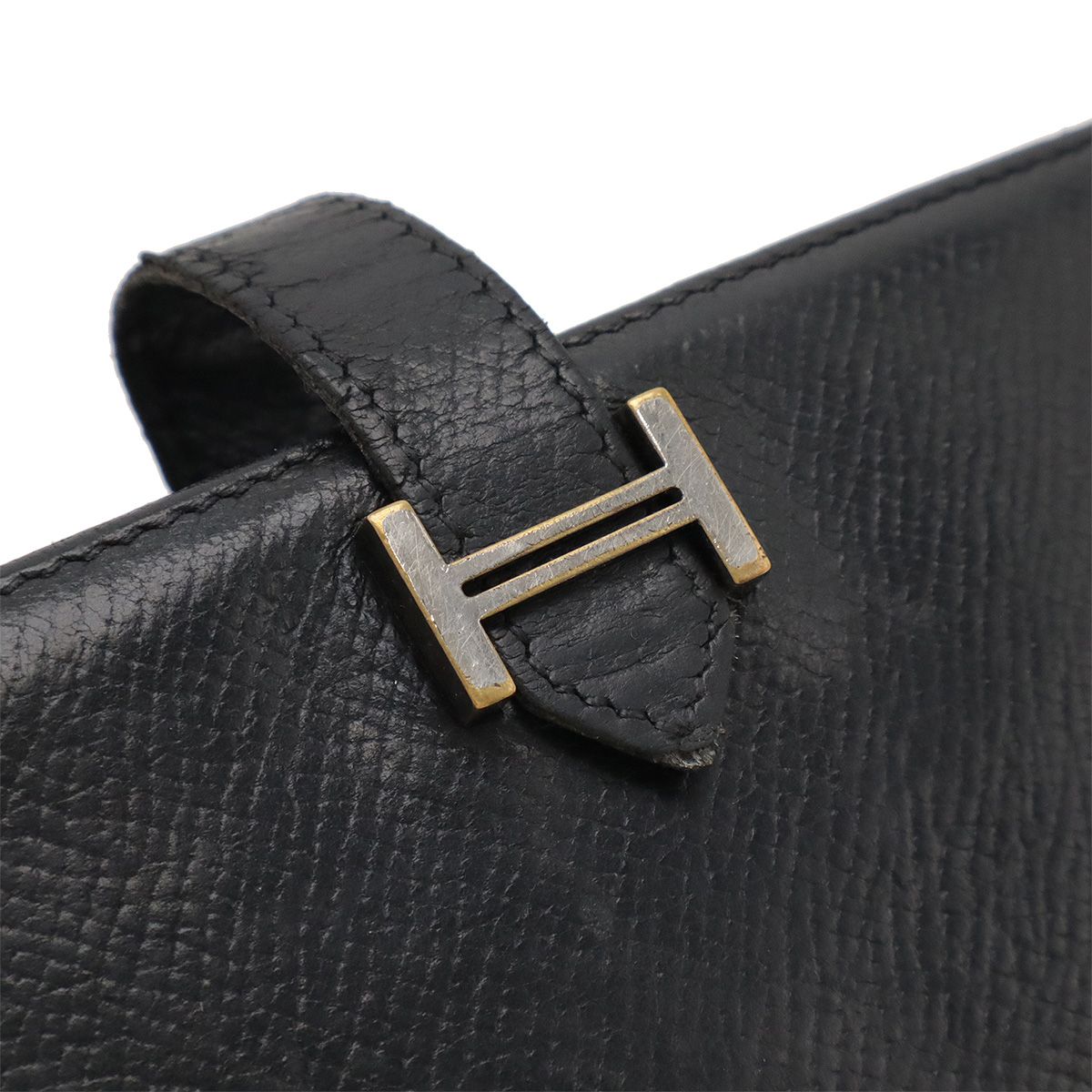 HERMES エルメス ベアン デュプリ 三つ折り 黒 ブラック 財布 長財布