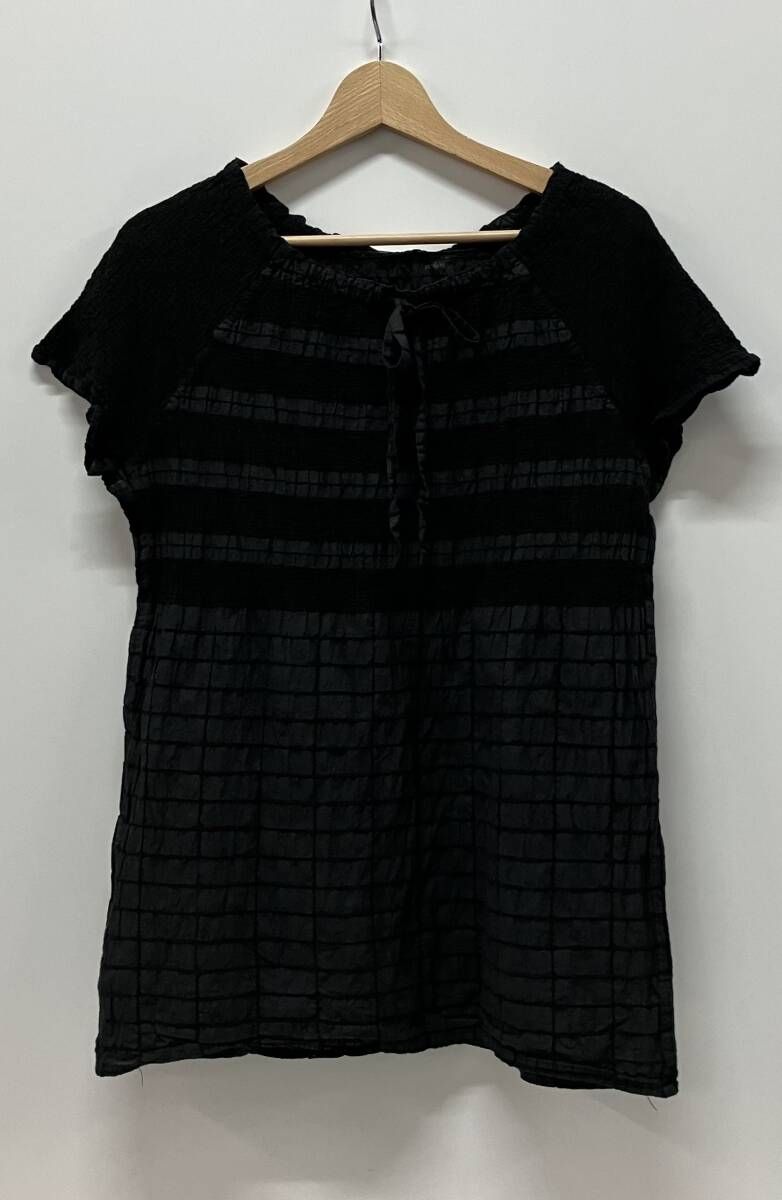 me ISSEY MIYAKE ミー イッセイ ミヤケ MI32FK509 ボーダー フレンチスリーブ 半袖Tシャツ カットソー サイズ表記なし ブラック 日本製