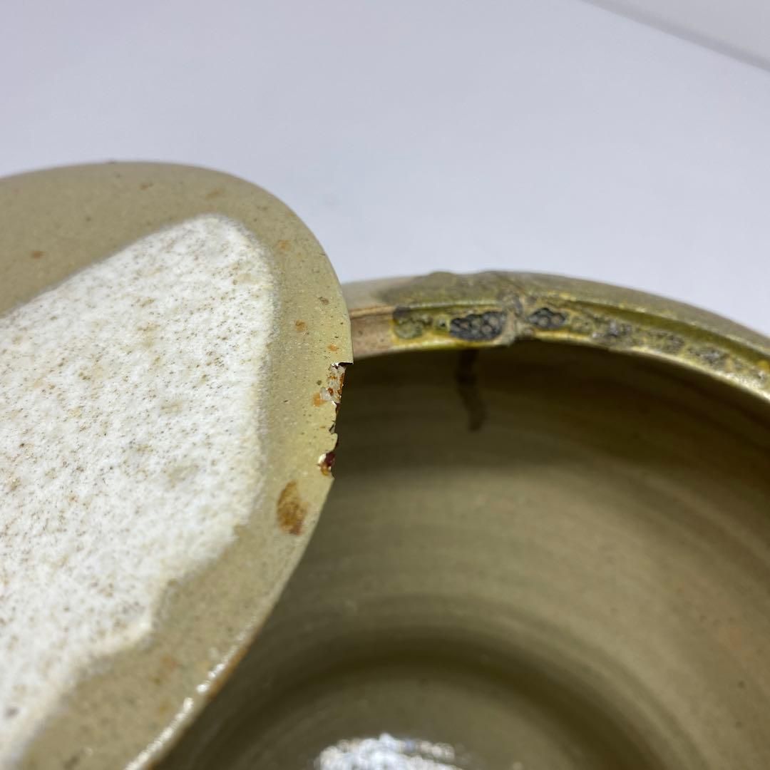 江戸期　仁清在銘　瓢形水指　時代木箱付　直径15㎝　東山6-0121③ 江戸期 仁清在銘 瓢形水指 時代木箱付 直径15㎝