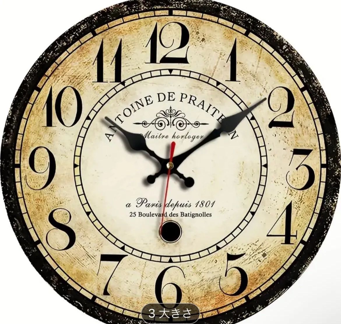 掛け時計 時計 ラウンド 34cm 装飾壁時計 ヴィンテージ 大きなアラブ