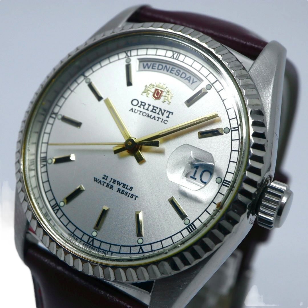稼働　ORIENT 自動巻き 腕時計 デイデイト　タンク　ヴィンテージ メンズ 極美品】 稼働品 新品ベルト ORIENT オリエント 腕時計 46E701-91 自動