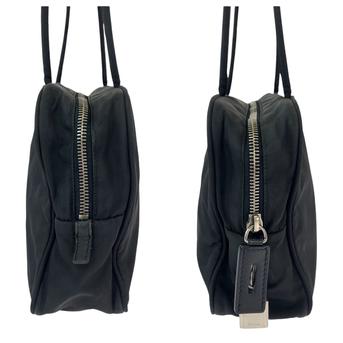 良品✨　プラダ　ポーチ　三角ロゴプレート　テスートナイロン　レザー　ブラック　黒 PRADA - プラダ アクセサリーポーチ 三角ロゴ ミニバッグ