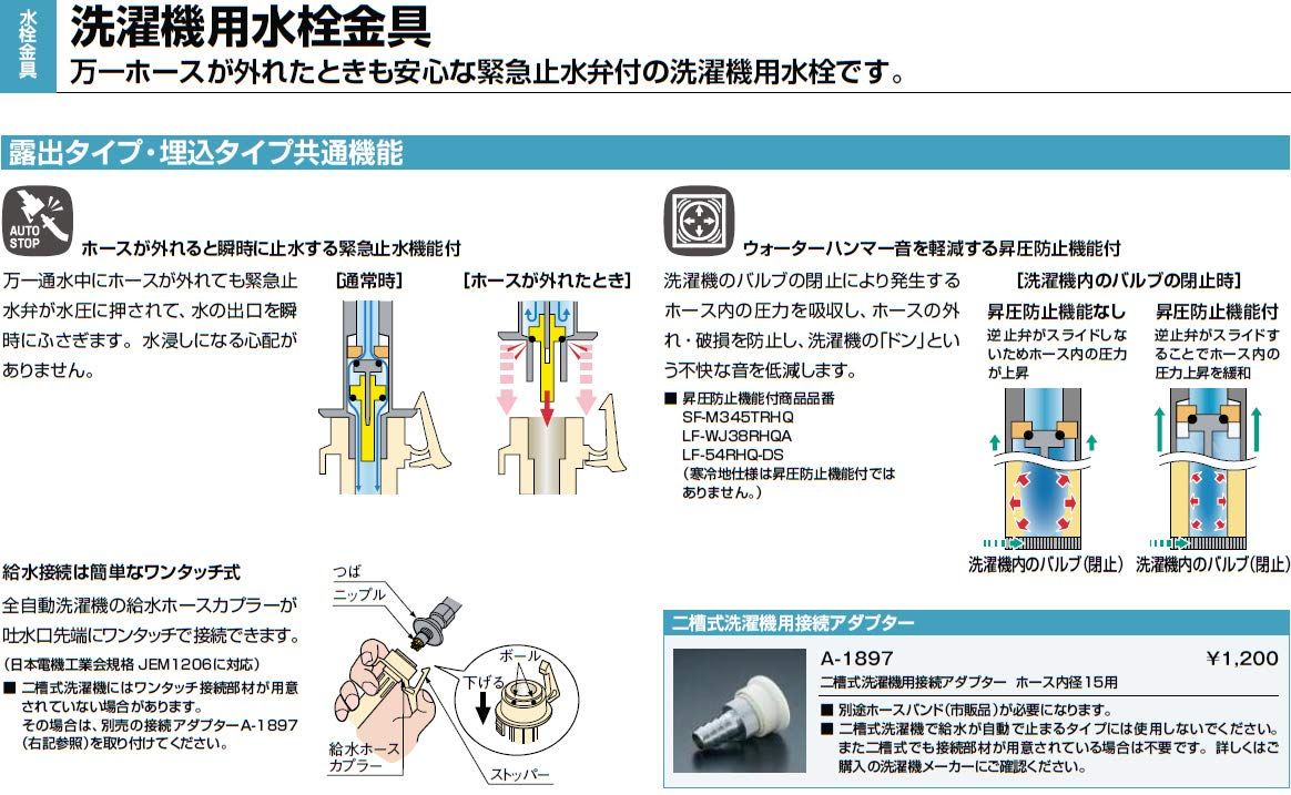 在庫】INAX LIXIL・リクシル洗濯機用水栓金具露出タイプ・埋込タイプ