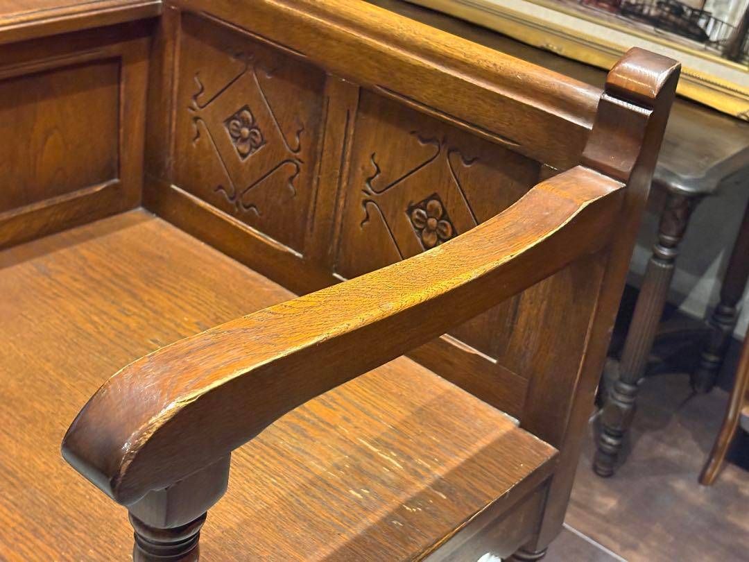 希少 英国 イギリス テレフォンベンチ ベンチ オーク材 アンティーク