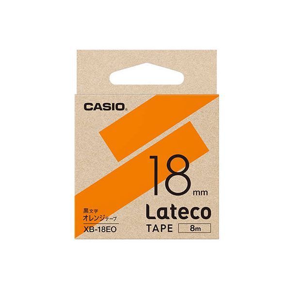 カシオ計算機 Lateco 詰め替え用テープ 18mmオレンジテープ黒文字 XB-18EOX5