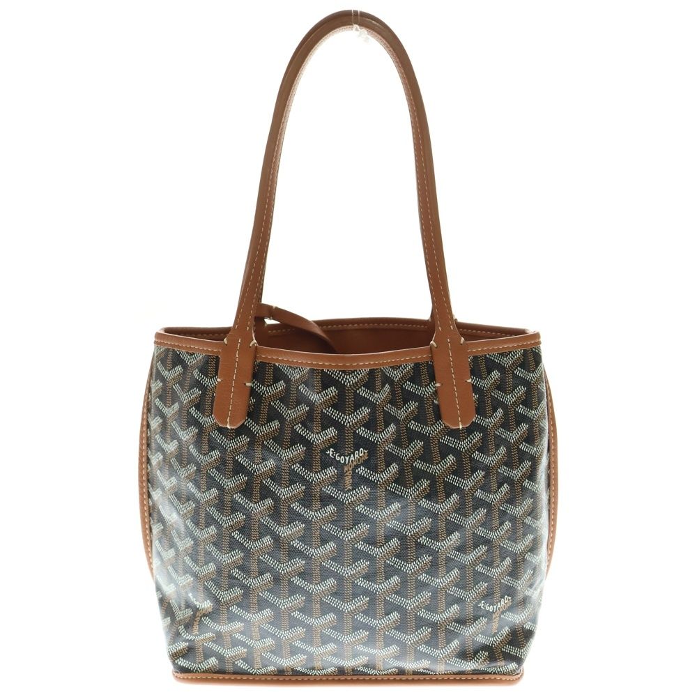 GOYARD ゴヤール アンジュミニ PVC コーティングキャンバス レザー ハンドバッグブラウン