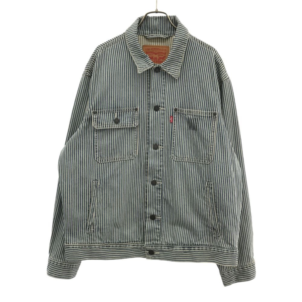 リーバイス ヒッコリーストライプ 長袖 デニムジャケット M ホワイト×ネイビー系 Levi's RELAXED ジージャン メンズ 古着 【240411】