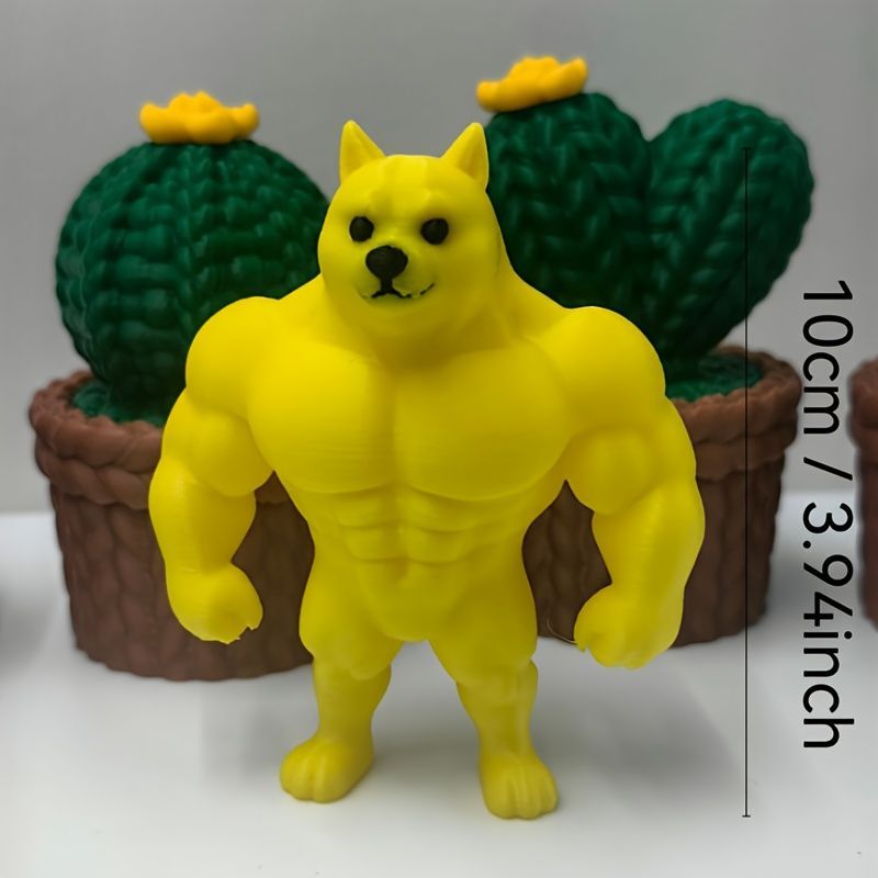 フィギュア 動物 マッスルドッグ おもしろい 置物 10cm イエロー いぬ