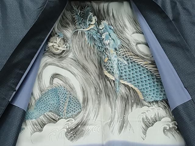 平和屋着物○男性 紬 アンサンブル 吉祥文 キングサイズ 正絹 逸品