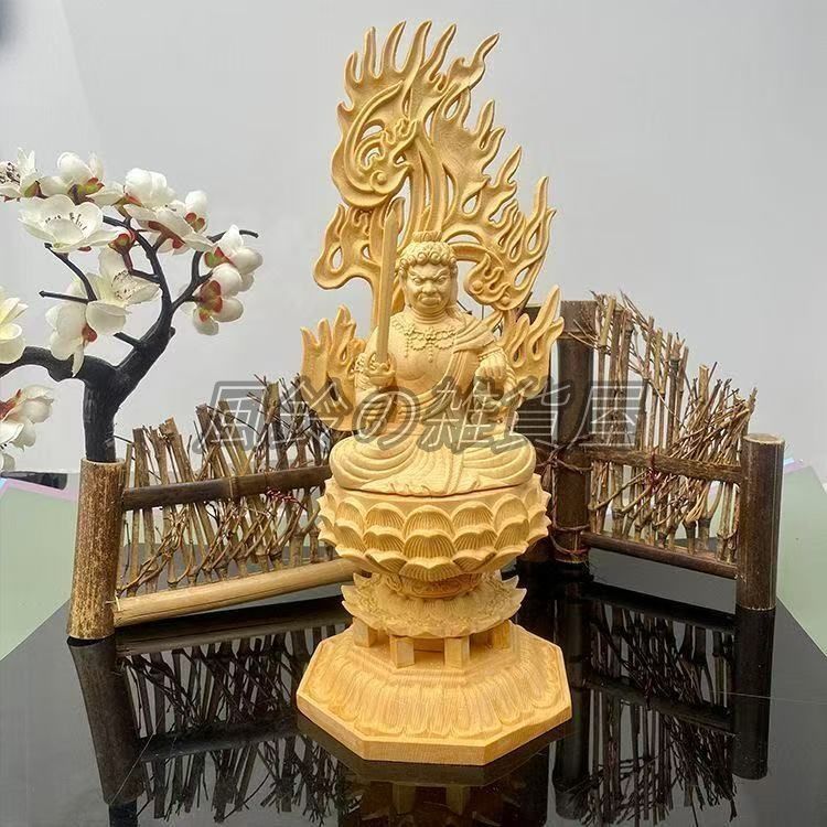最高級 木彫り 仏像 不動明王像 彫刻 彩繪 本金 切金 天然木檜材34cm 最高級 木彫り 仏像 不動明王像 彫刻 彩繪 本金 切金 天然木檜材