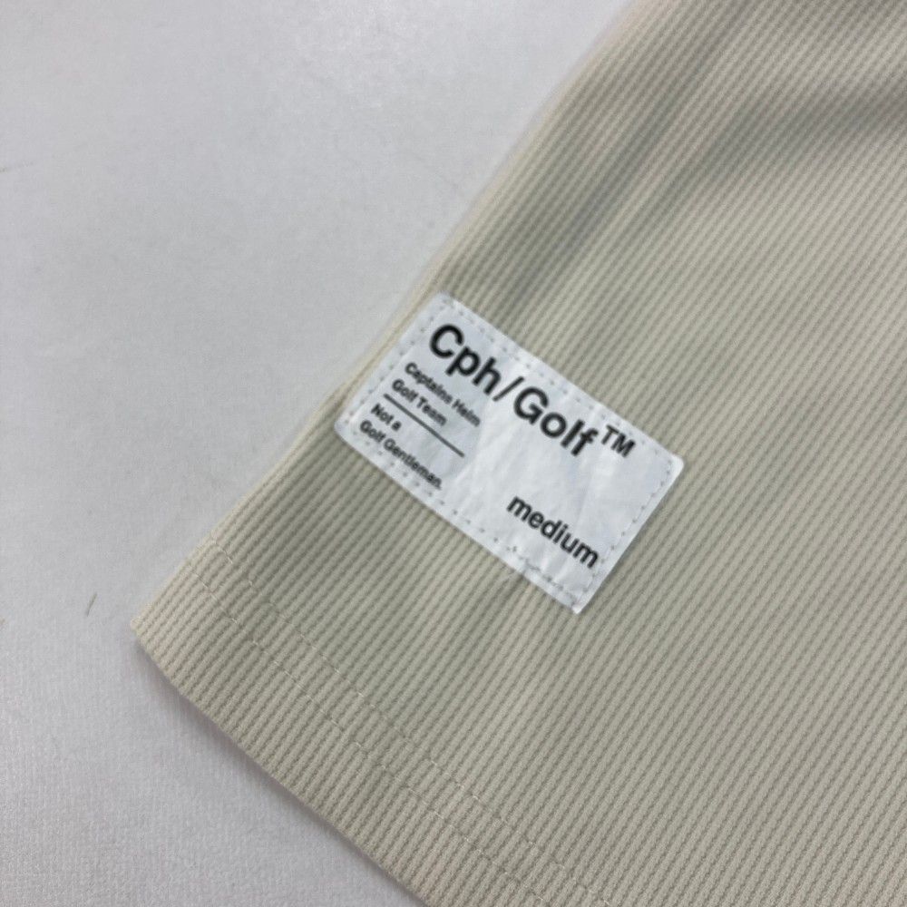 【美品】キャプテンズヘルム 長袖ハイネックシャツ ベージュ ネックロゴ  メンズ MEDIUM ゴルフウェア Cph/Golf 美品】キャプテンズヘルム 長袖ハイネックシャツ ベージュ