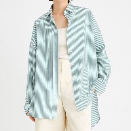 BABYLONE バビロン ストライプ ボリュームスリーブシャツ グリーン 