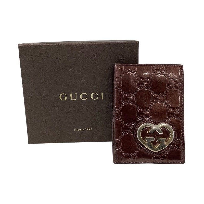 グッチ（GUCCI）ラブリー グッチ エナメル カードケース 定期入れ 2120.804836469 ブラウンレッド 【中古】KB-8615 -  メルカリ