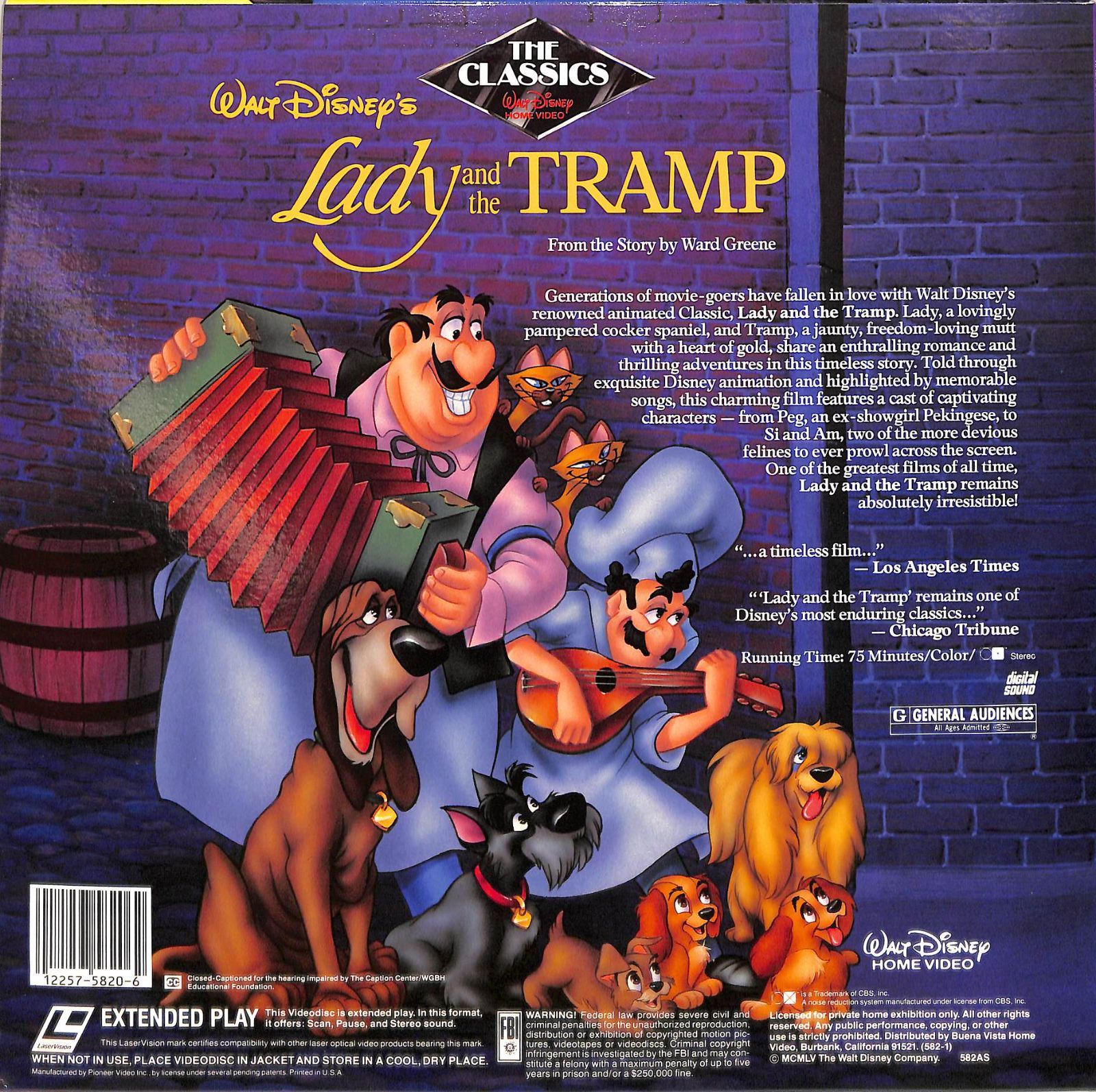 LD / ウォルト・ディズニー / Lady And The Tramp 1955 わんわん物語 英語版 (1987年・582-AS)  B00150393