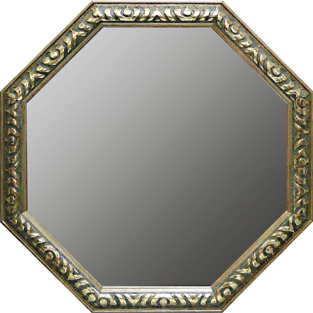 ☆ シルバー/アンティークグリーン ☆ 八角ミラー LL 鏡 壁掛け 八角形