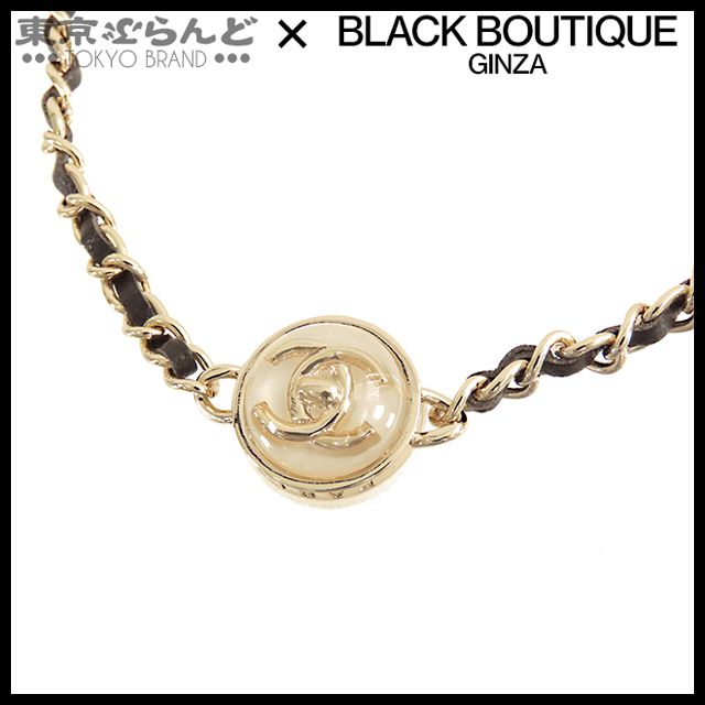 シャネル CHANEL ココマーク チョーカー B23C ゴールドxブラック メタル レザー 樹脂 チェーン レディース 101794813