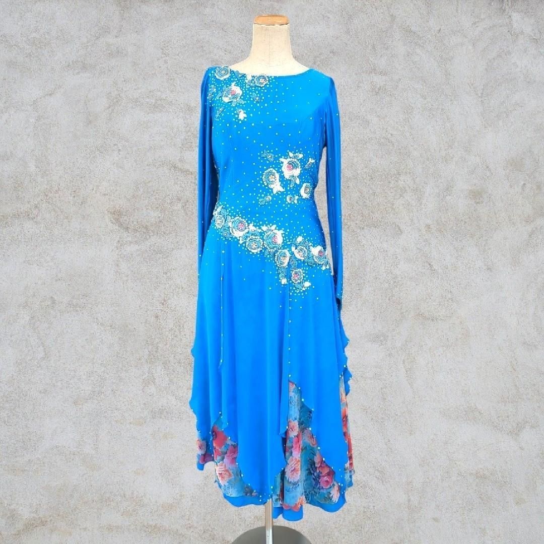 〇〇 社交ダンスドレス パーティドレス ブルー