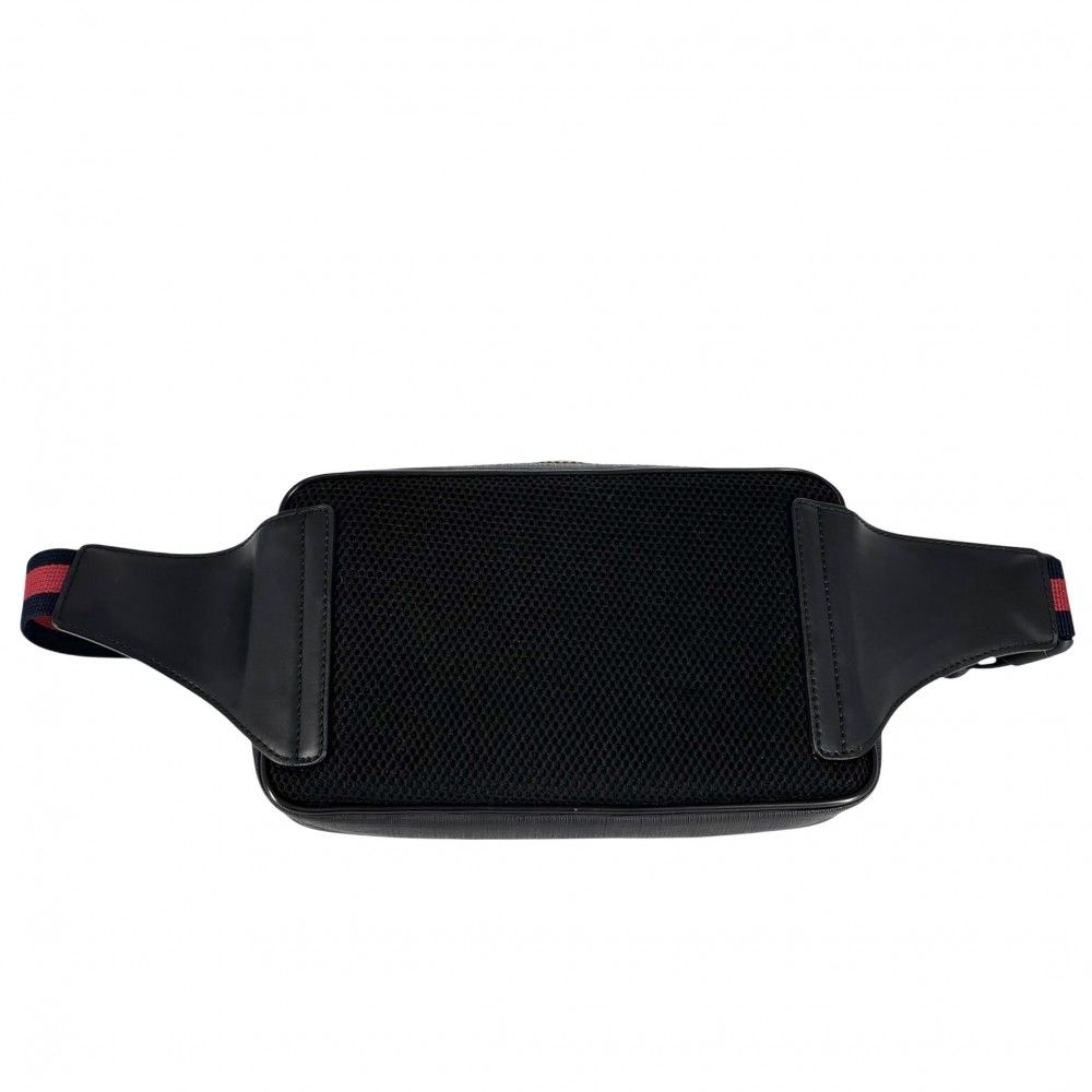 グッチ ウエストバッグ メンズ ベルトバッグ ボディバッグ ウェブストライプ 小さめ GUCCI 474293 GGスプリームキャンバス レザー ブラック 黒 シルバー金具 品