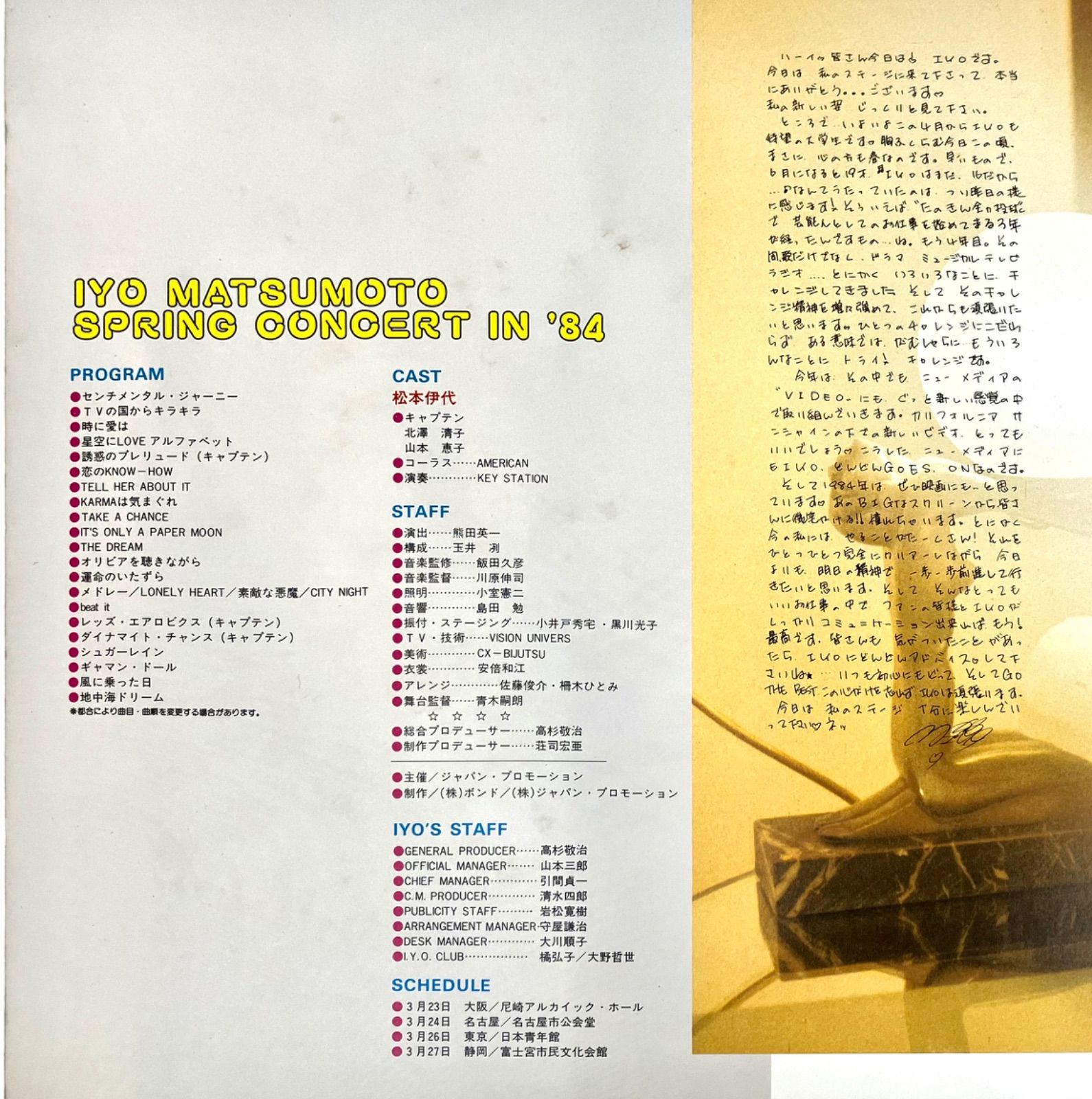 ⭐️希少品】 松本伊代 1984年 スプリングコンサート パンフレット LP