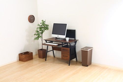 パソコンデスク ミシン台 ロータイプ 一体分離両用3段シェルフ付 棕