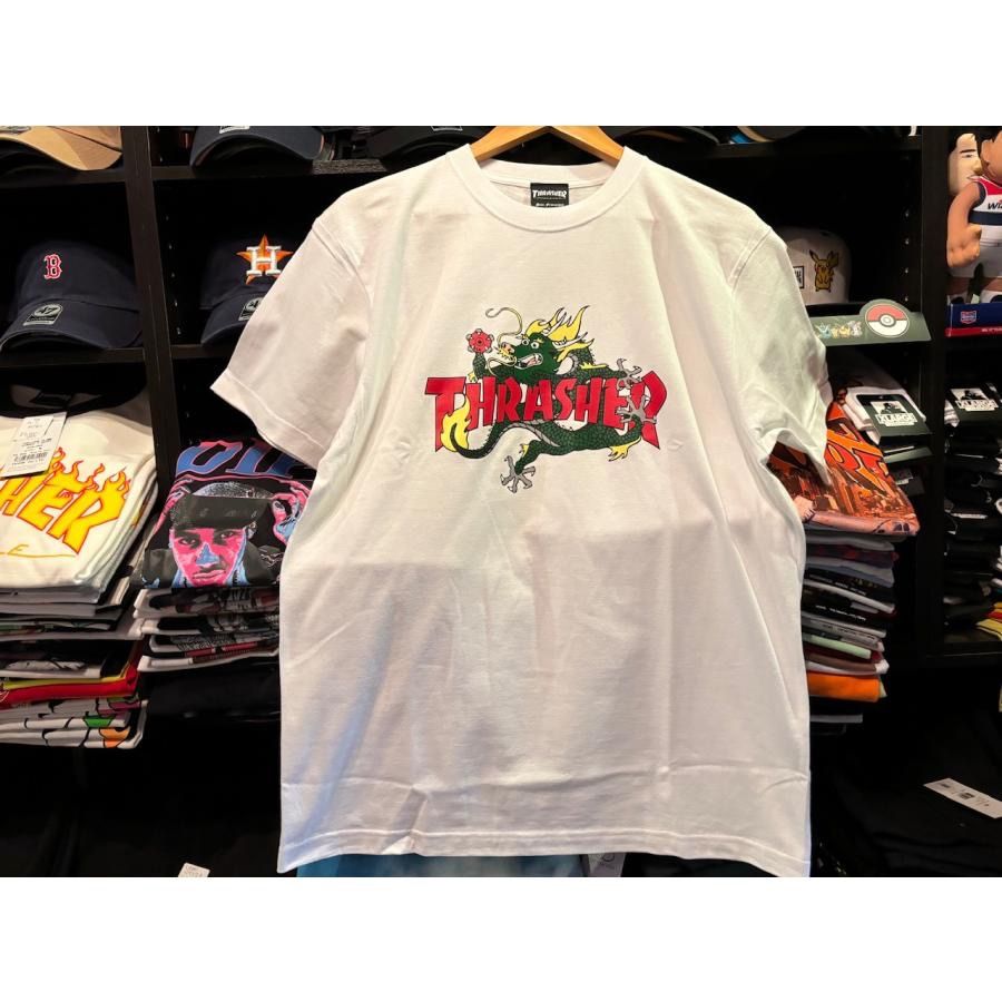 THRASHER(スラッシャー) Doragon S/S TEE (TH91413) フレーム ショートスリーブ Tシャツ スラッシャー Tシャツ 半袖 TEE プリント WHITE/RED Mサイズ ¥5280+送料¥550
