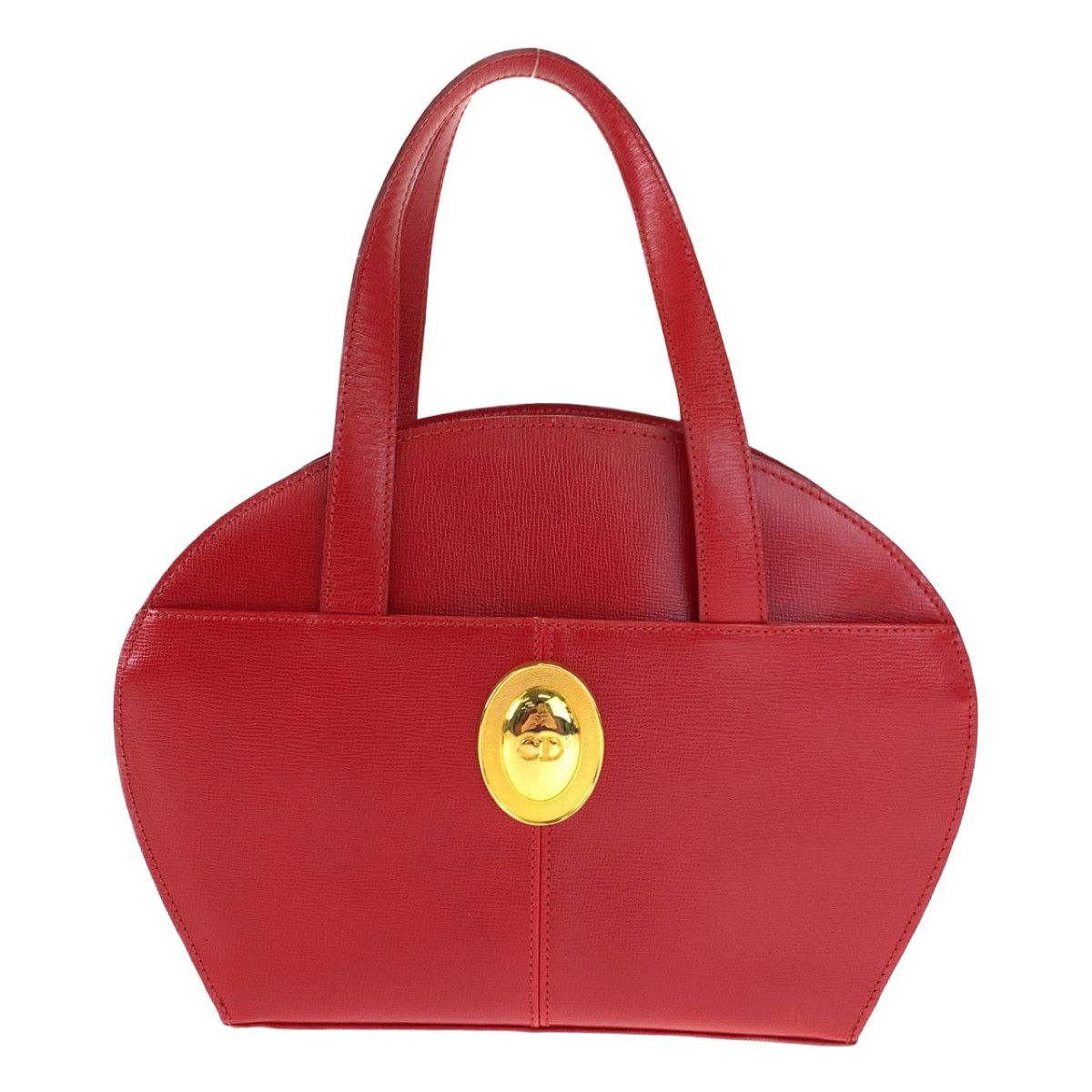 【美品】ディオール　ショルダーバッグ　CD　オーバル　ゴールド金具　レザー　赤色 美品】ディオールショルダーバッグCDオーバルゴールド金具レザー赤色