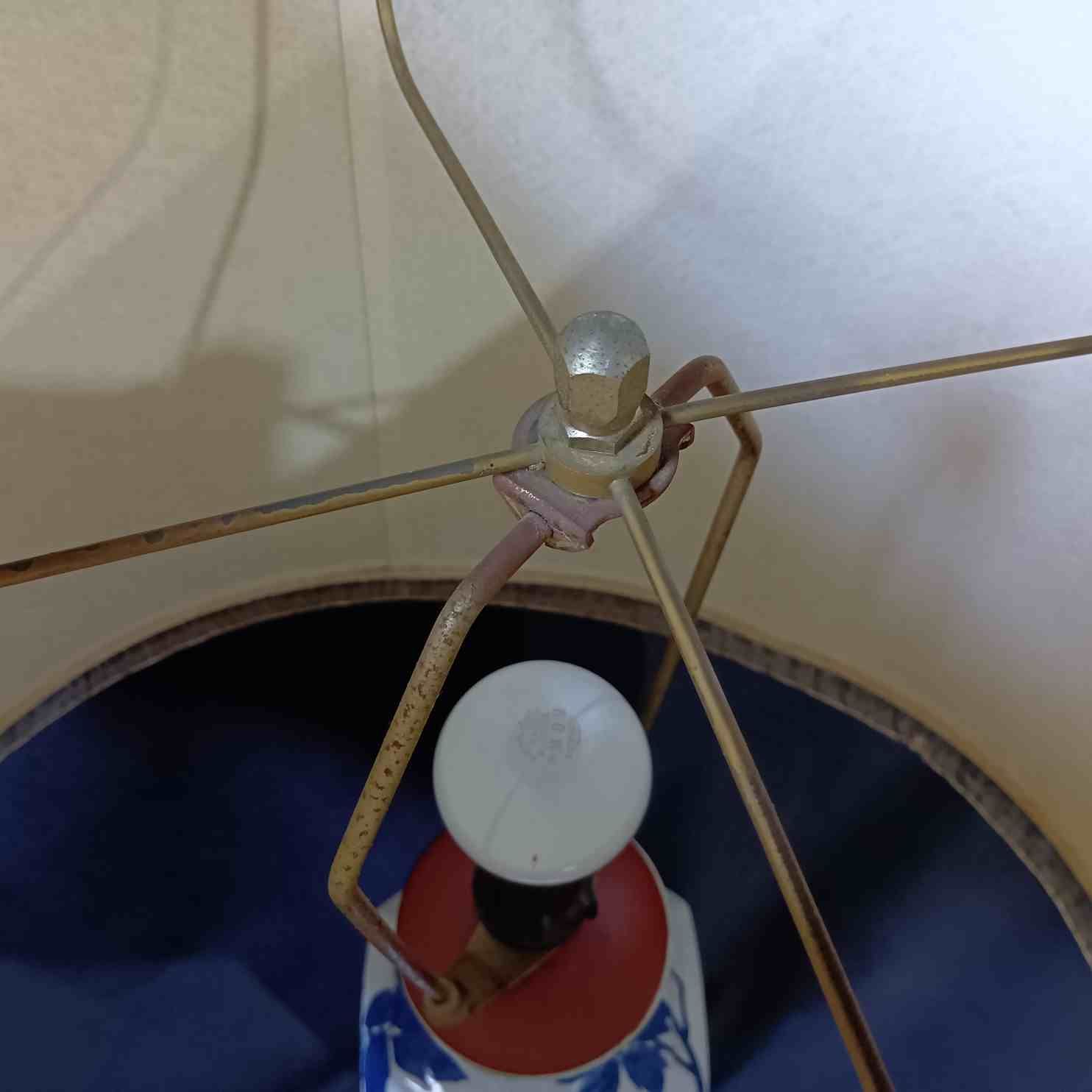 昭和レトロ 陶器製 染付 牡丹 透かし スタンドランプ フロア