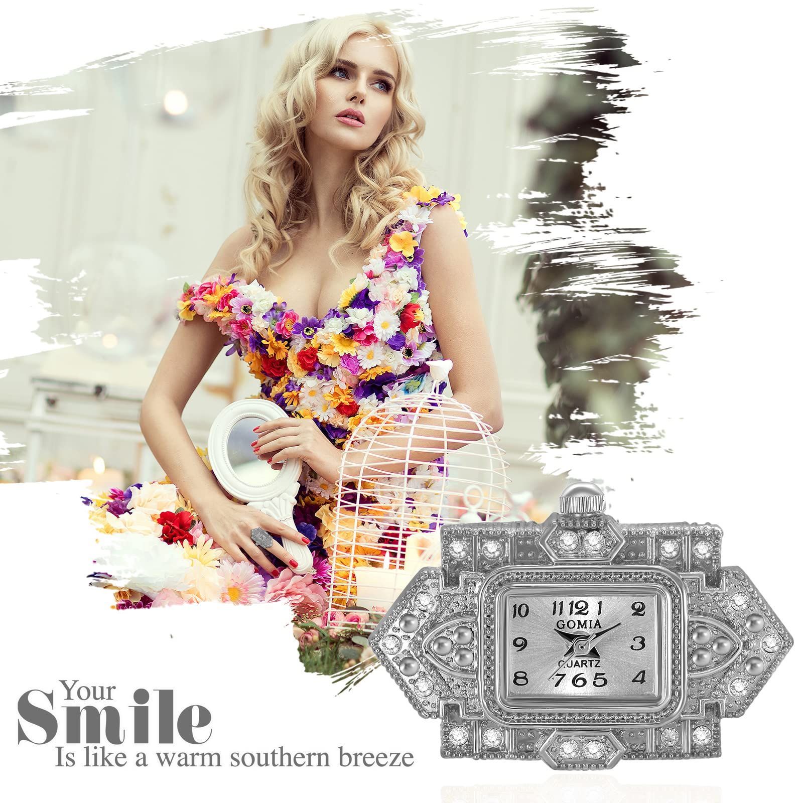 ファッション レディース ホワイト シルバー 数字アナログ 指輪ウォッチ リング時計 スクエア 3 ATM防水 フリーサイズ リングウォッチ